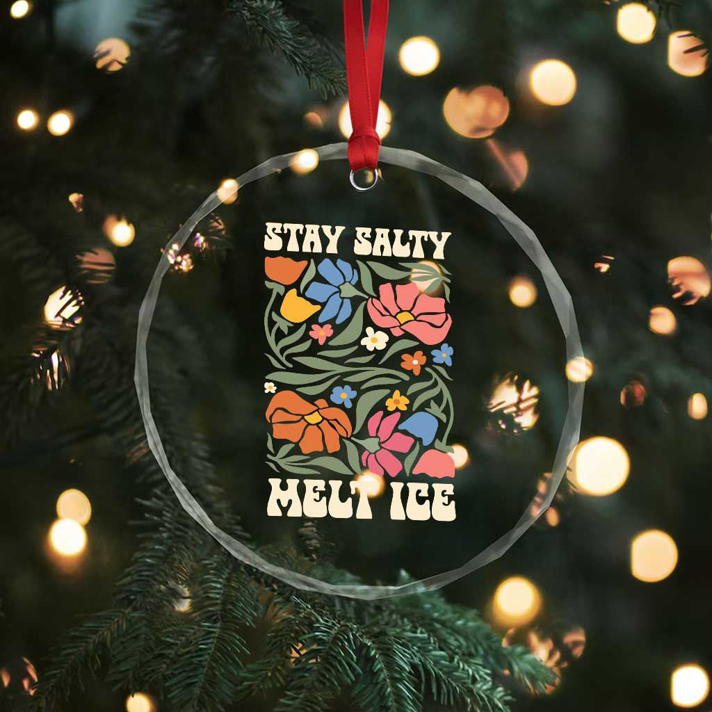 Stay Salty Melt Ice Crystal Glass Ornament Political Satire Pro Immigrant Protest Retro Floral