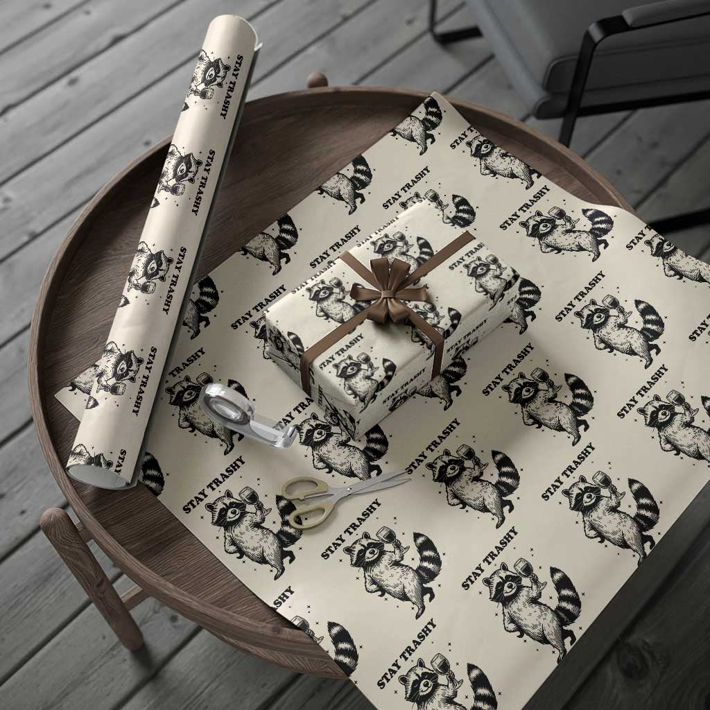 Stay Trashy Raccoon Wrapping Paper Roll Funny Raccoon Drinking Wine Meme