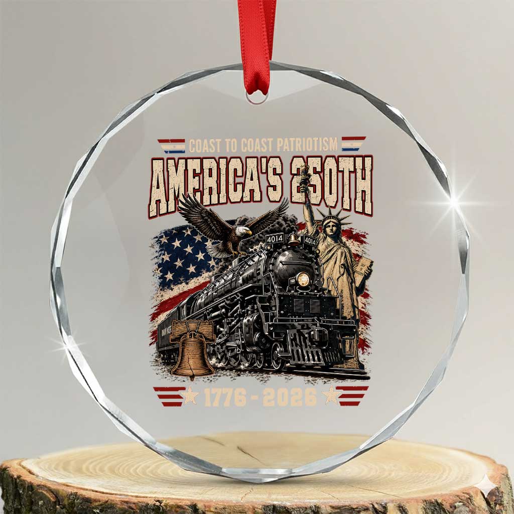 Steam Locomotive Train USA 250th Anniversary Crystal Glass Ornament Coast To Coast Patriotism Liberty American Flag