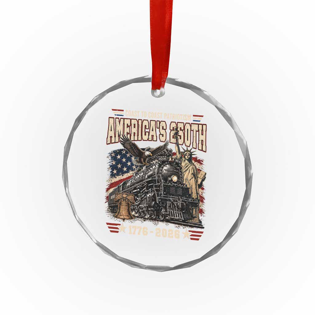 Steam Locomotive Train USA 250th Anniversary Crystal Glass Ornament Coast To Coast Patriotism Liberty American Flag