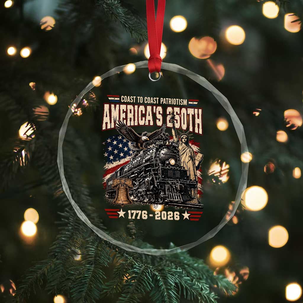 Steam Locomotive Train USA 250th Anniversary Crystal Glass Ornament Coast To Coast Patriotism Liberty American Flag