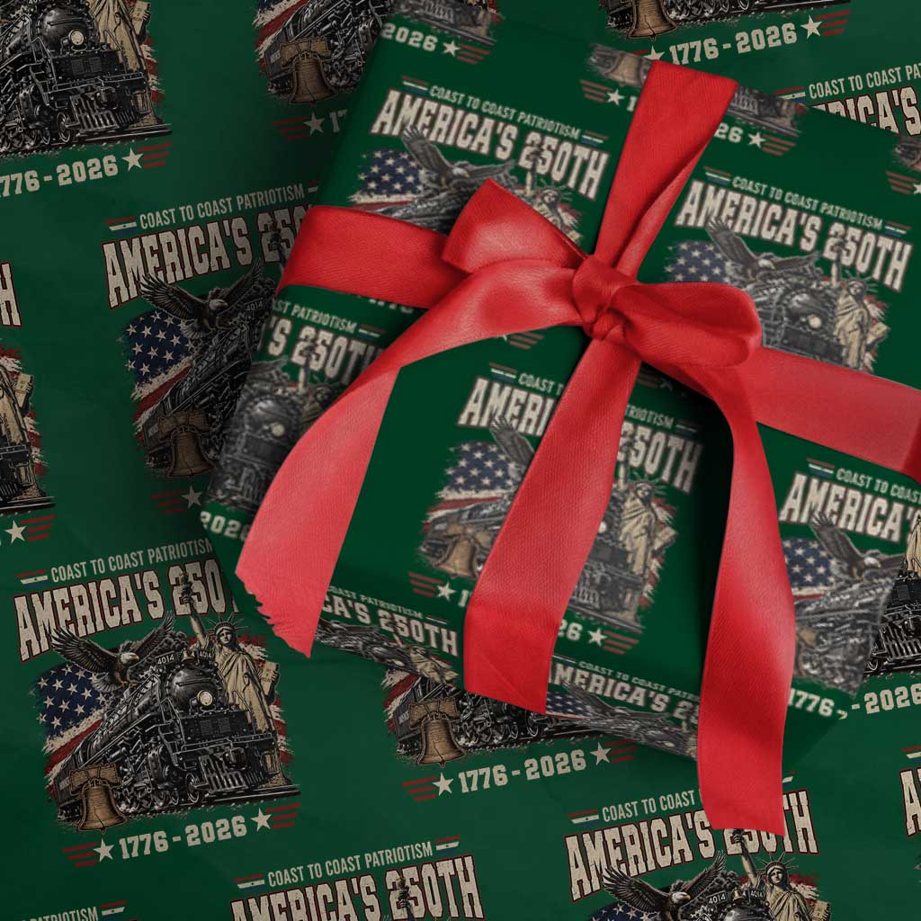 Steam Locomotive Train USA 250th Anniversary Wrapping Paper Roll Coast To Coast Patriotism Liberty American Flag