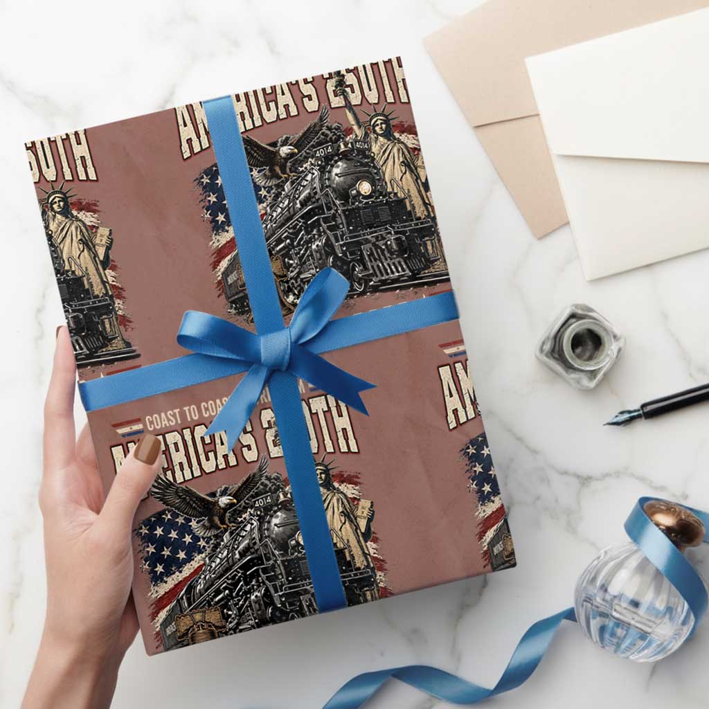 Steam Locomotive Train USA 250th Anniversary Wrapping Paper Roll Coast To Coast Patriotism Liberty American Flag