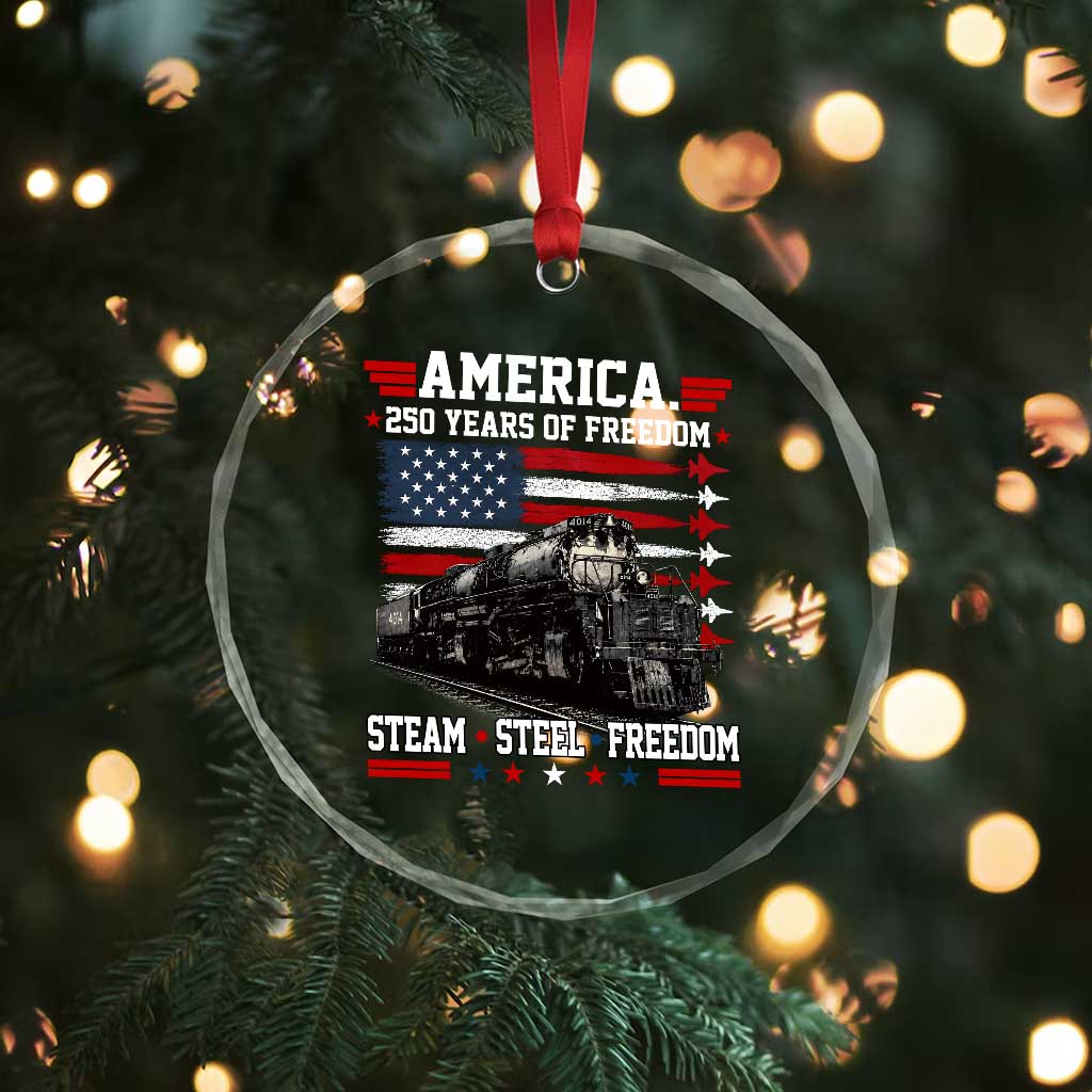 Steam Steel Freedom Stainless American Spirit Crystal Glass Ornament 250 Years USA Railroad Legend Patriotic Military Jet Flyover Graphic