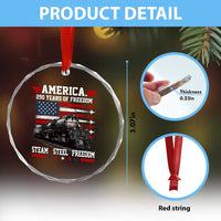 Steam Steel Freedom Stainless American Spirit Crystal Glass Ornament 250 Years USA Railroad Legend Patriotic Military Jet Flyover Graphic