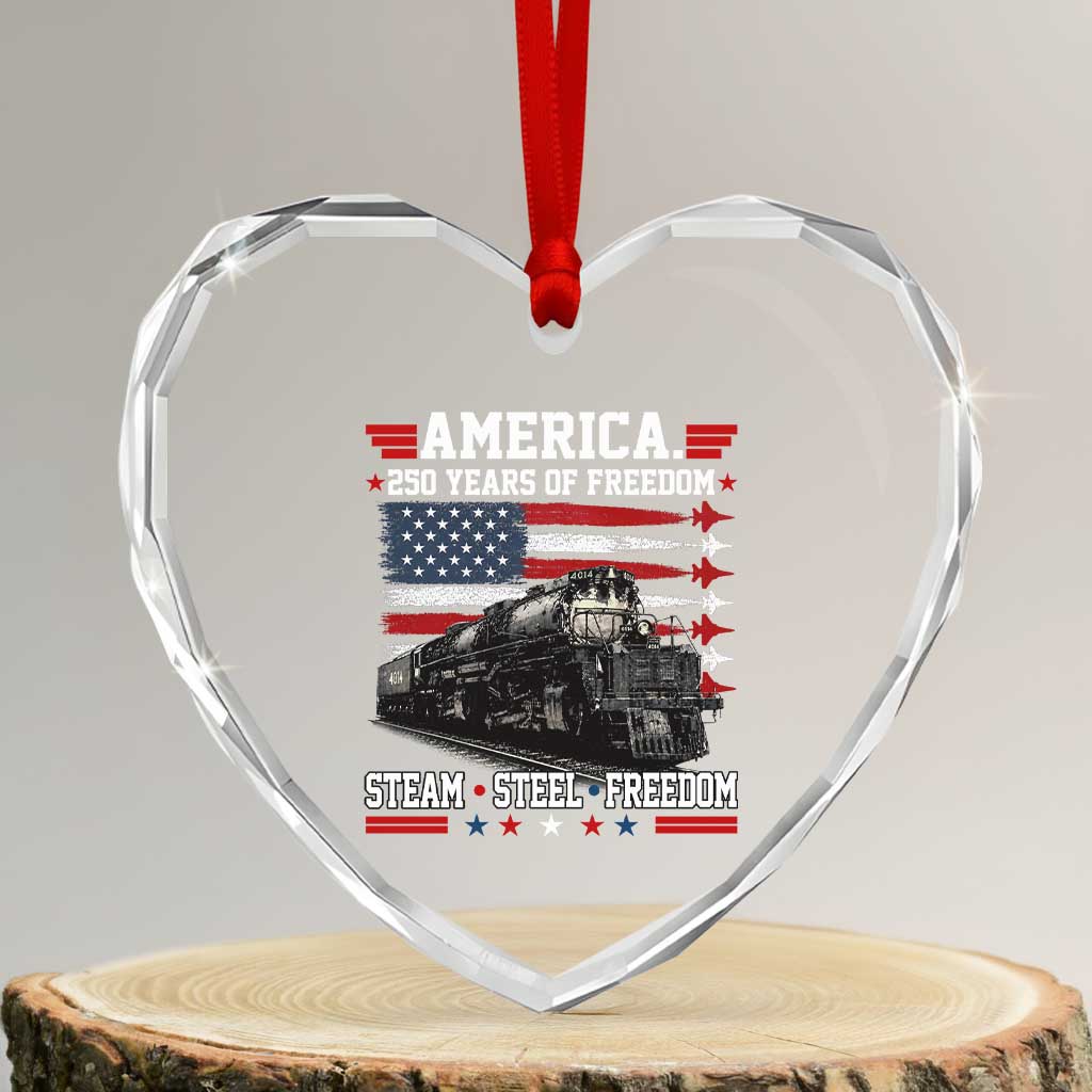 Steam Steel Freedom Stainless American Spirit Heart Crystal Glass Ornament 250 Years USA Railroad Legend Patriotic Military Jet Flyover Graphic