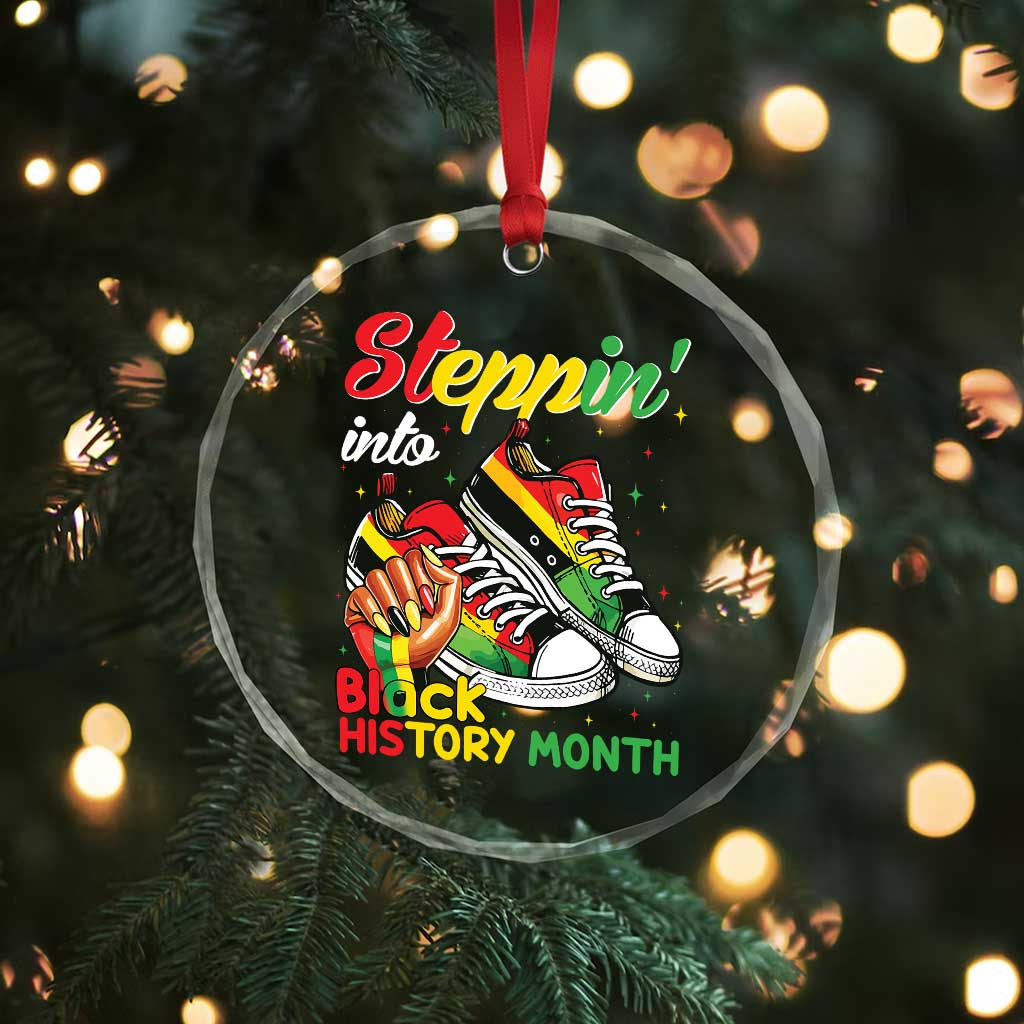 Stepping Into Black History Month Crystal Glass Ornament Black Girls Sneakers - Wonder Print Shop