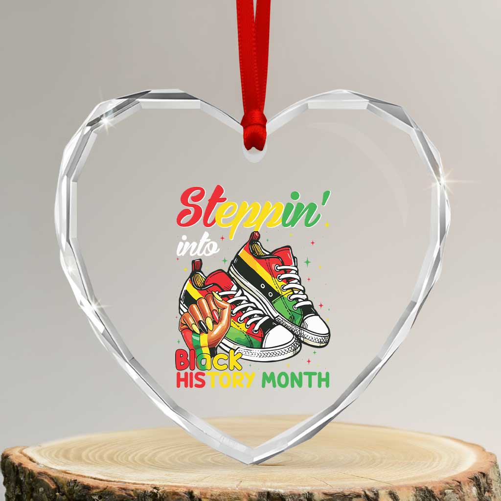 Stepping Into Black History Month Heart Crystal Glass Ornament Black Girls Sneakers - Wonder Print Shop