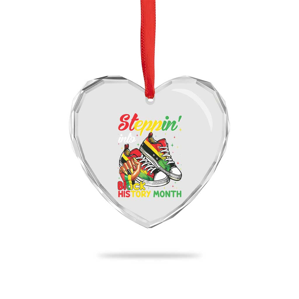 Stepping Into Black History Month Heart Crystal Glass Ornament Black Girls Sneakers - Wonder Print Shop