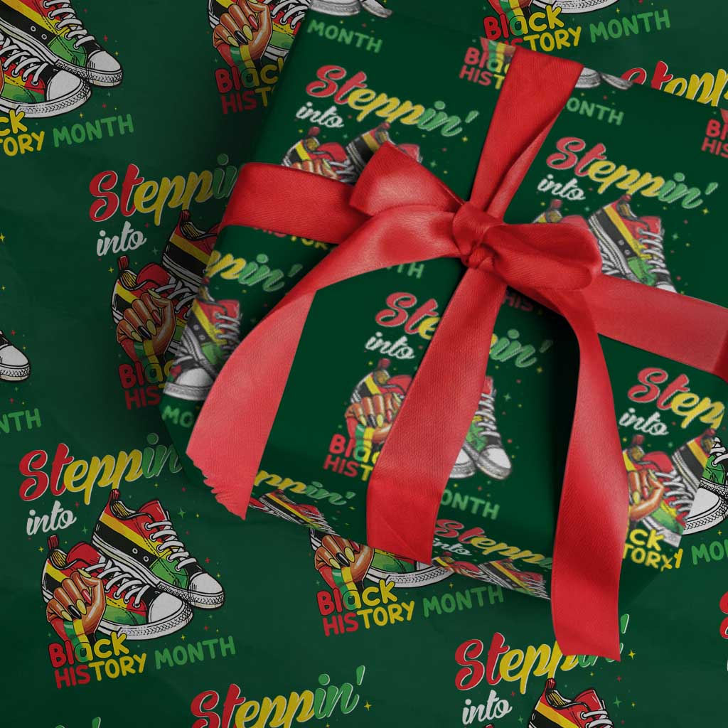 Stepping Into Black History Month Wrapping Paper Roll Black Girls Sneakers - Wonder Print Shop