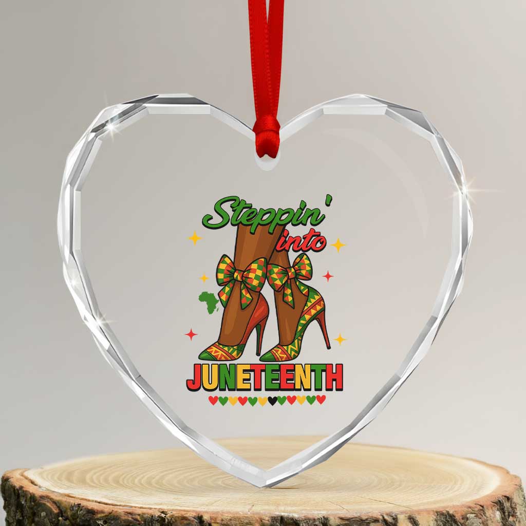 Stepping Into Juneteenth Heart Crystal Glass Ornament Afro Diva High with African Pride - Wonder Print Shop