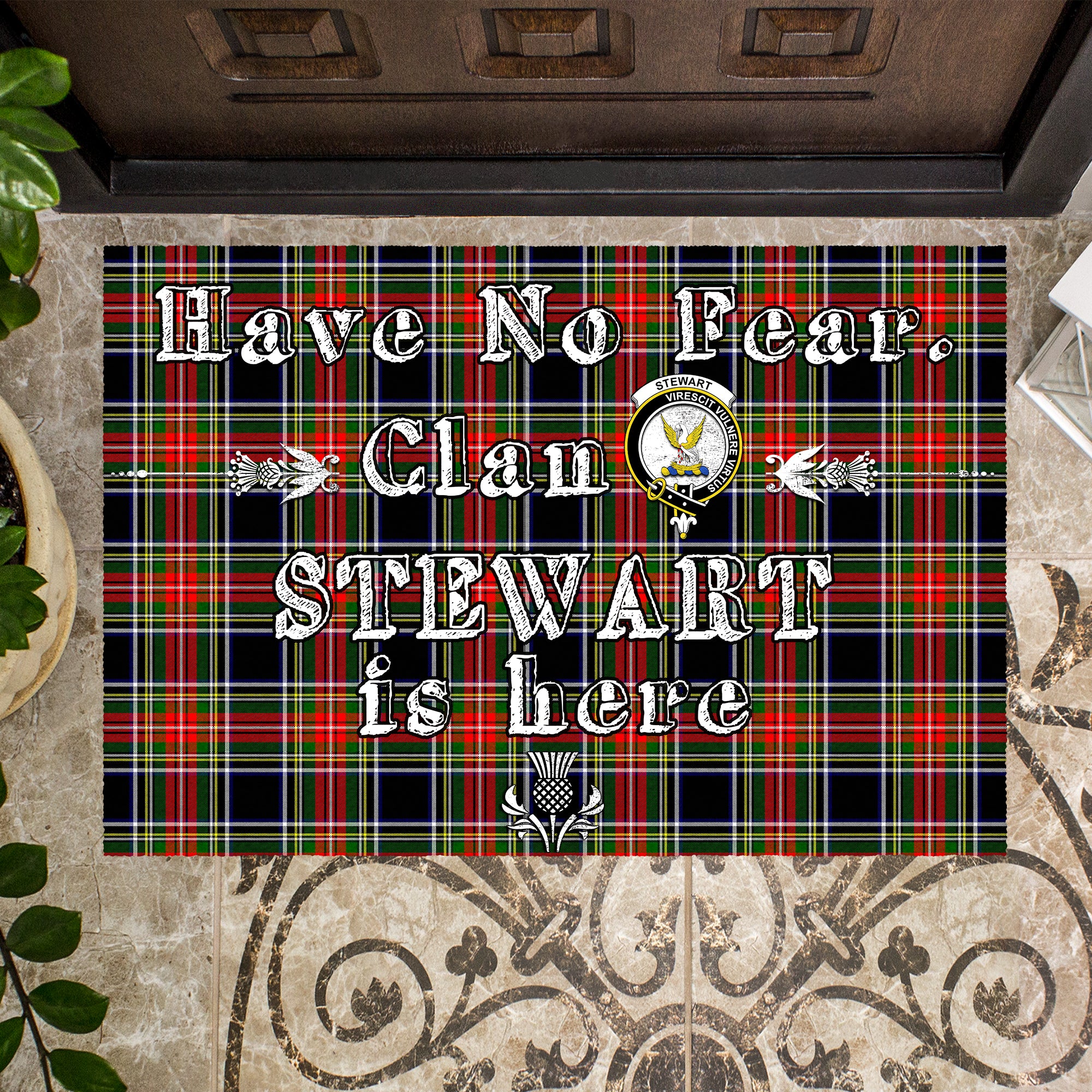 stewart-black-clan-tartan-door-mat-family-crest-have-no-fear-tartan-door-mat