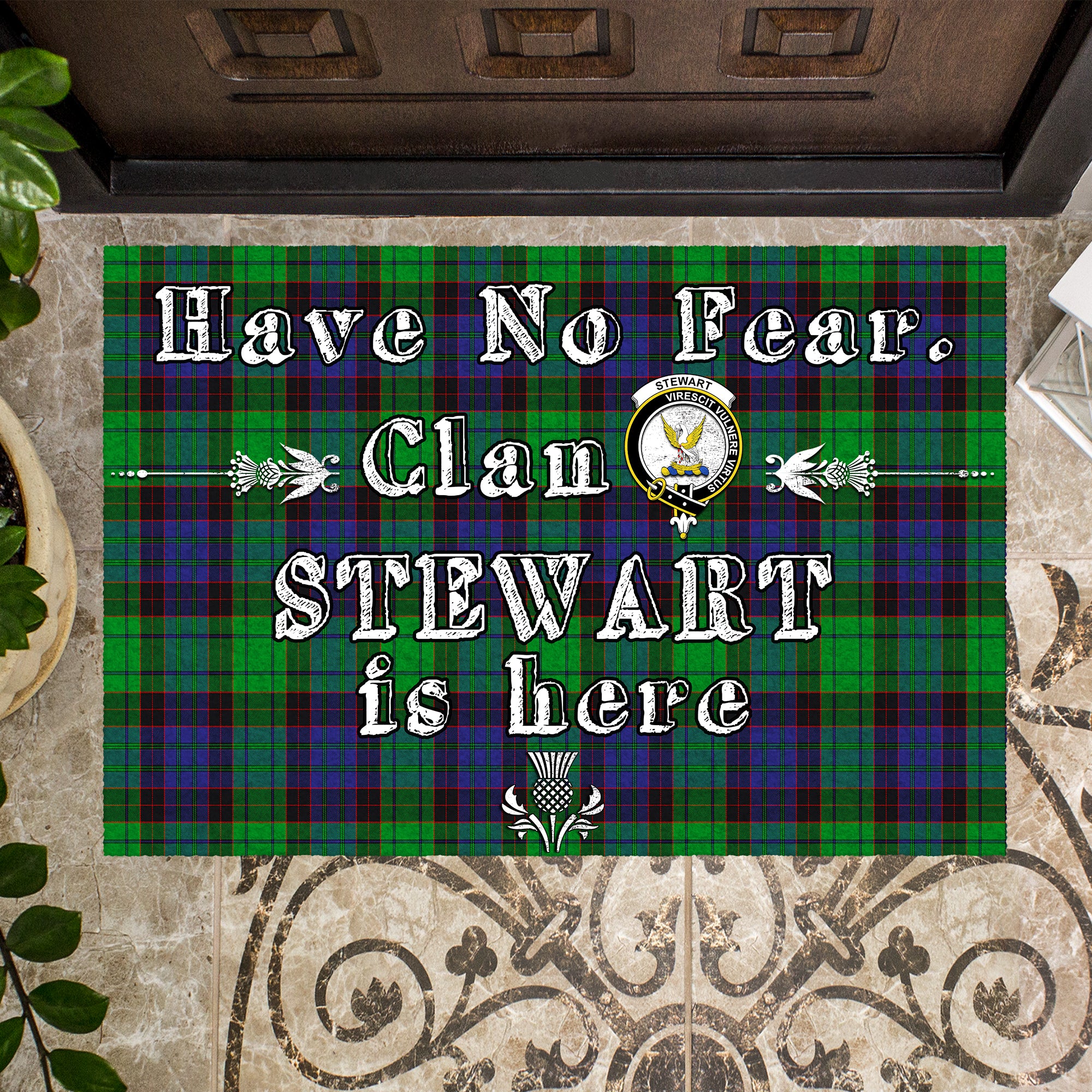 stewart-old-modern-clan-tartan-door-mat-family-crest-have-no-fear-tartan-door-mat
