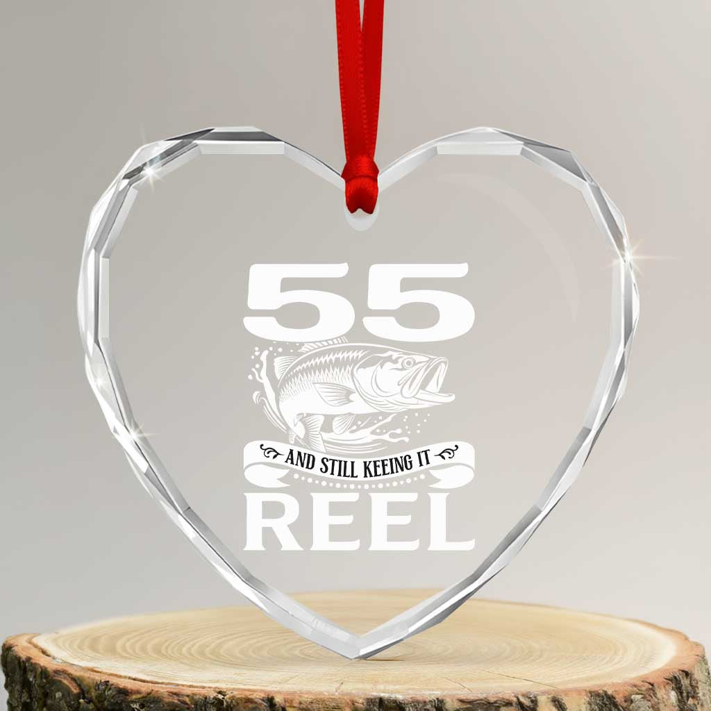 Still Keeping It Reel At 55 Heart Crystal Glass Ornament Fisherman Birthday Gift