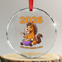 Still Not Joining A Gym Lunar New Year Crystal Glass Ornament Funny Horse Eating Ramen - Wonder Print Shop