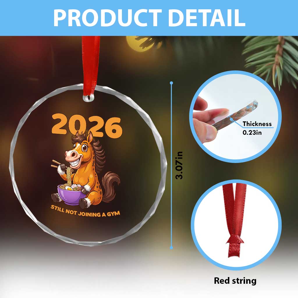Still Not Joining A Gym Lunar New Year Crystal Glass Ornament Funny Horse Eating Ramen - Wonder Print Shop