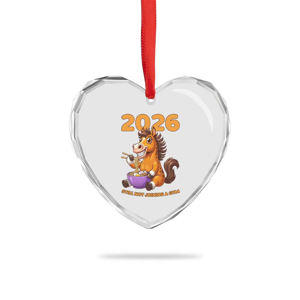 Still Not Joining A Gym Lunar New Year Heart Crystal Glass Ornament Funny Horse Eating Ramen - Wonder Print Shop