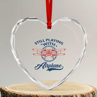 Still Playing With Airplane Heart Crystal Glass Ornament Aviation Lover Airline Pilot - Wonder Print Shop