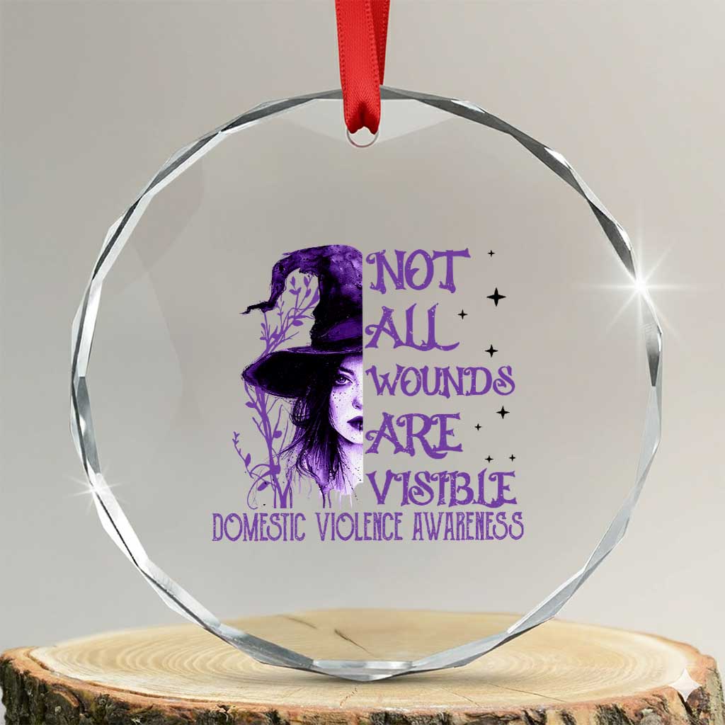 Stop Domestic Violence Crystal Glass Ornament Purple Ribbon Witch Graphic Witchy Feminist
