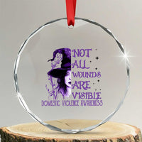 Stop Domestic Violence Crystal Glass Ornament Purple Ribbon Witch Graphic Witchy Feminist