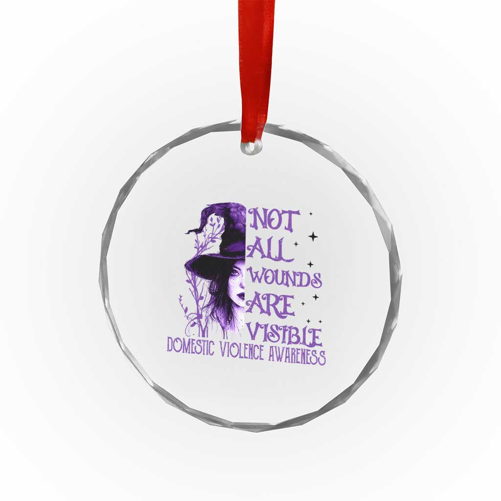 Stop Domestic Violence Crystal Glass Ornament Purple Ribbon Witch Graphic Witchy Feminist