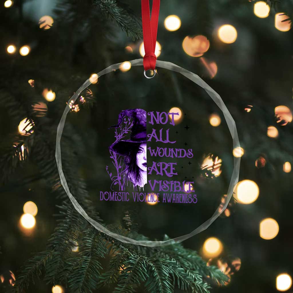 Stop Domestic Violence Crystal Glass Ornament Purple Ribbon Witch Graphic Witchy Feminist
