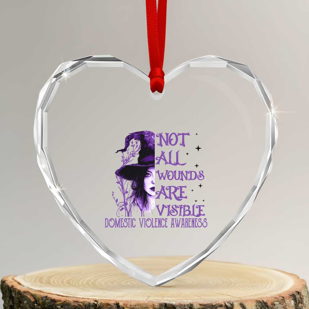 Stop Domestic Violence Heart Crystal Glass Ornament Purple Ribbon Witch Graphic Witchy Feminist