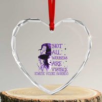 Stop Domestic Violence Heart Crystal Glass Ornament Purple Ribbon Witch Graphic Witchy Feminist