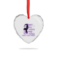 Stop Domestic Violence Heart Crystal Glass Ornament Purple Ribbon Witch Graphic Witchy Feminist