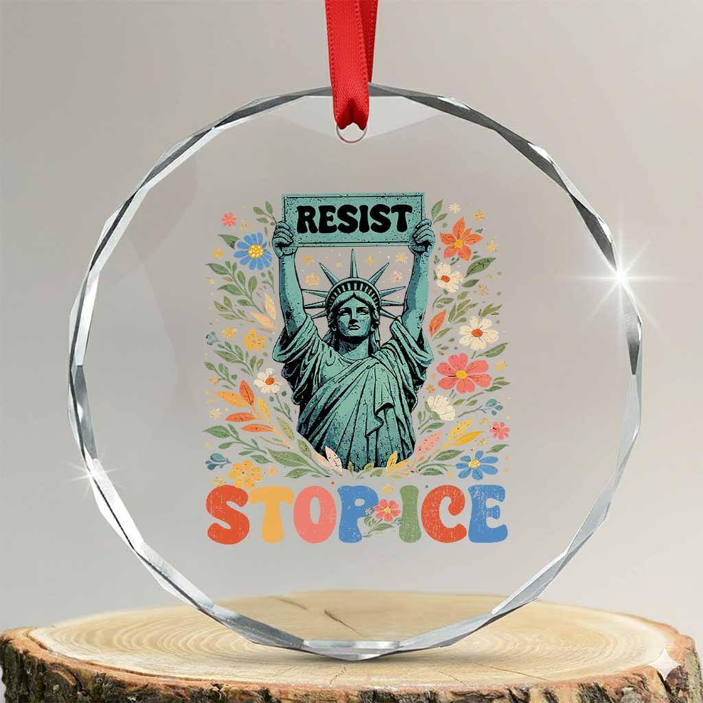 Stop ICE Crystal Glass Ornament Funny Statue of Liberty Boho Floral Resist Retro