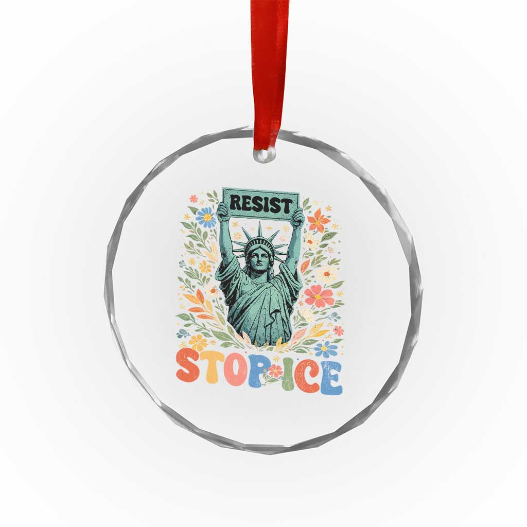 Stop ICE Crystal Glass Ornament Funny Statue of Liberty Boho Floral Resist Retro
