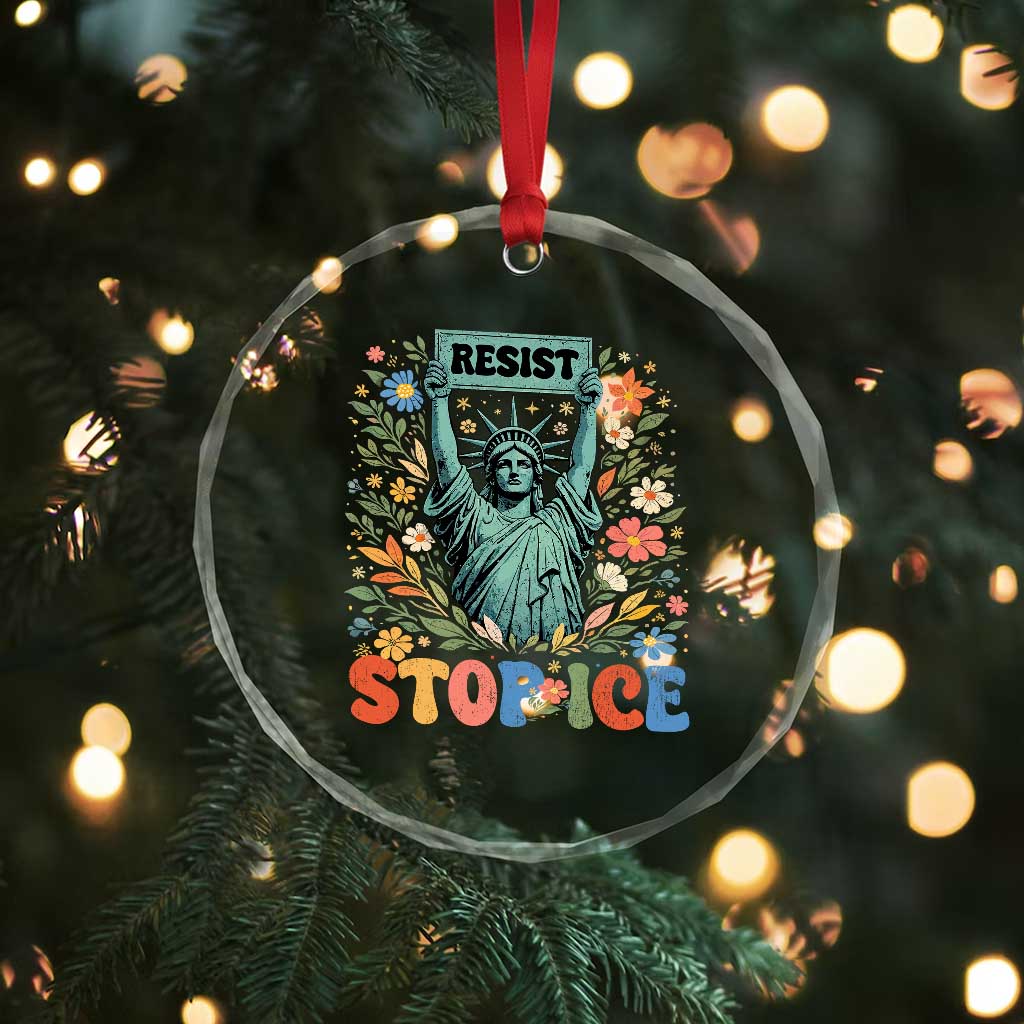 Stop ICE Crystal Glass Ornament Funny Statue of Liberty Boho Floral Resist Retro