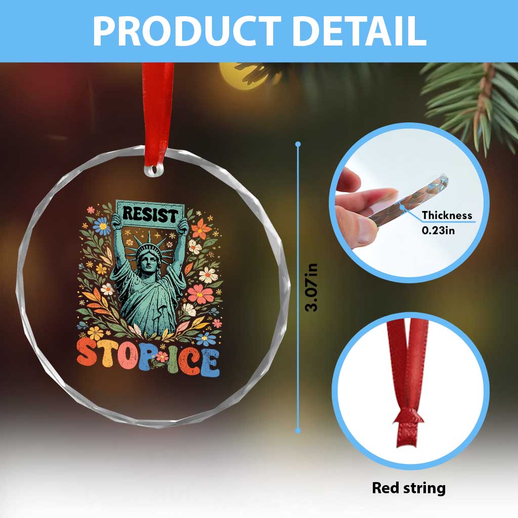 Stop ICE Crystal Glass Ornament Funny Statue of Liberty Boho Floral Resist Retro