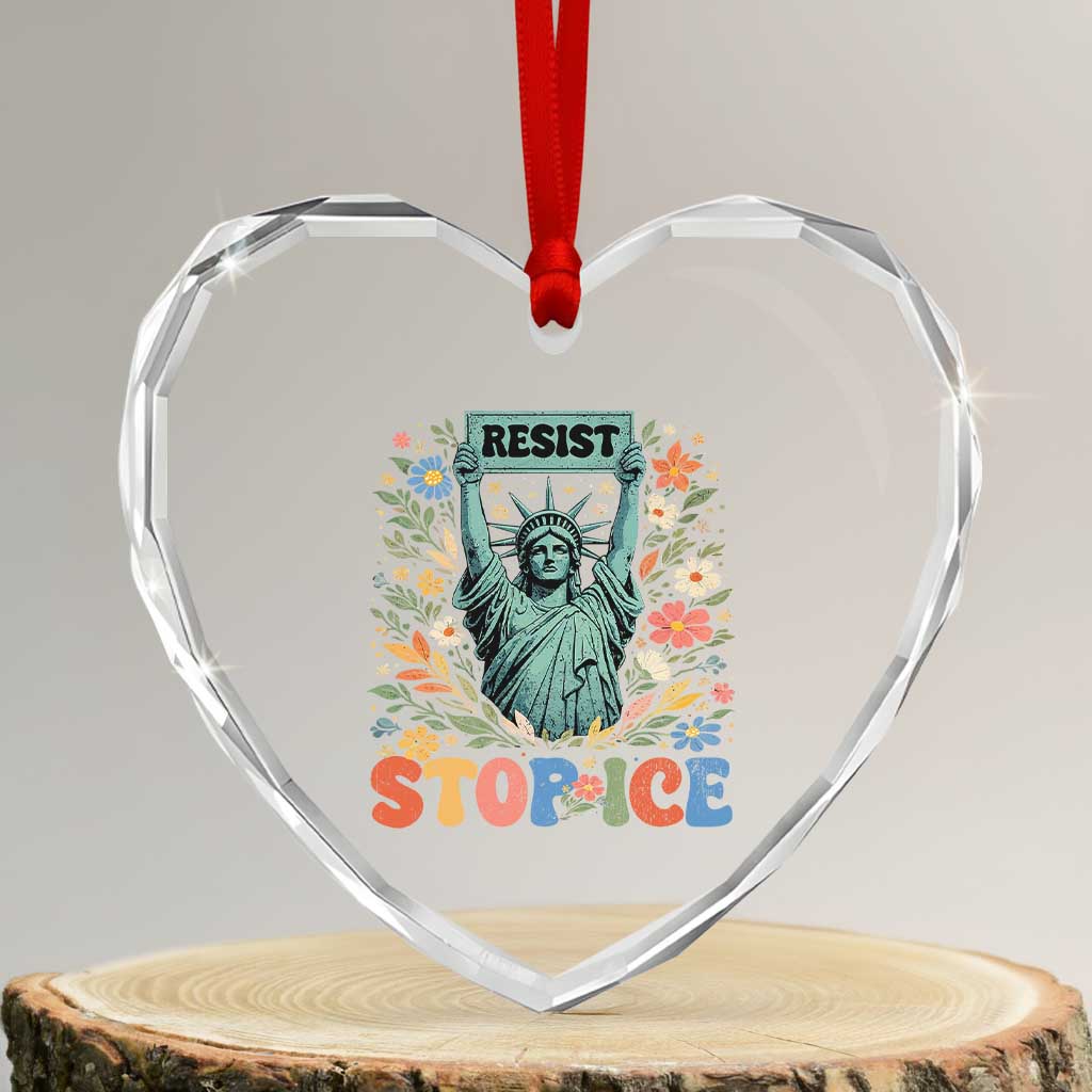 Stop ICE Heart Crystal Glass Ornament Funny Statue of Liberty Boho Floral Resist Retro