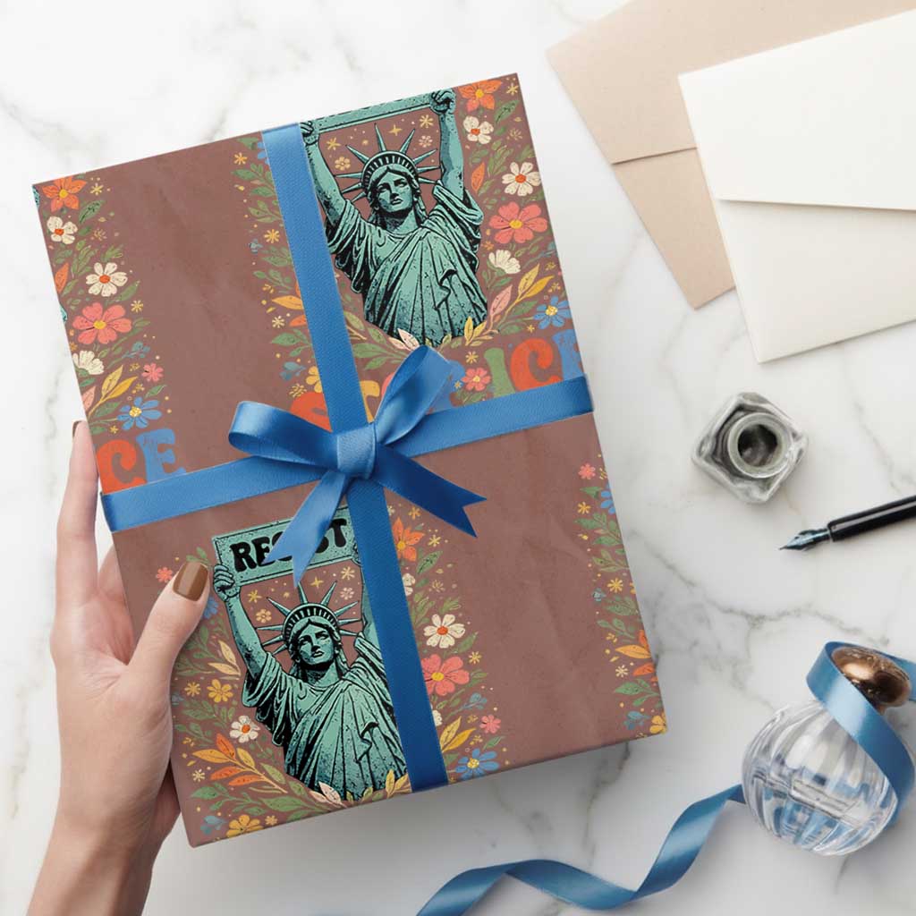 Stop ICE Wrapping Paper Roll Funny Statue of Liberty Boho Floral Resist Retro
