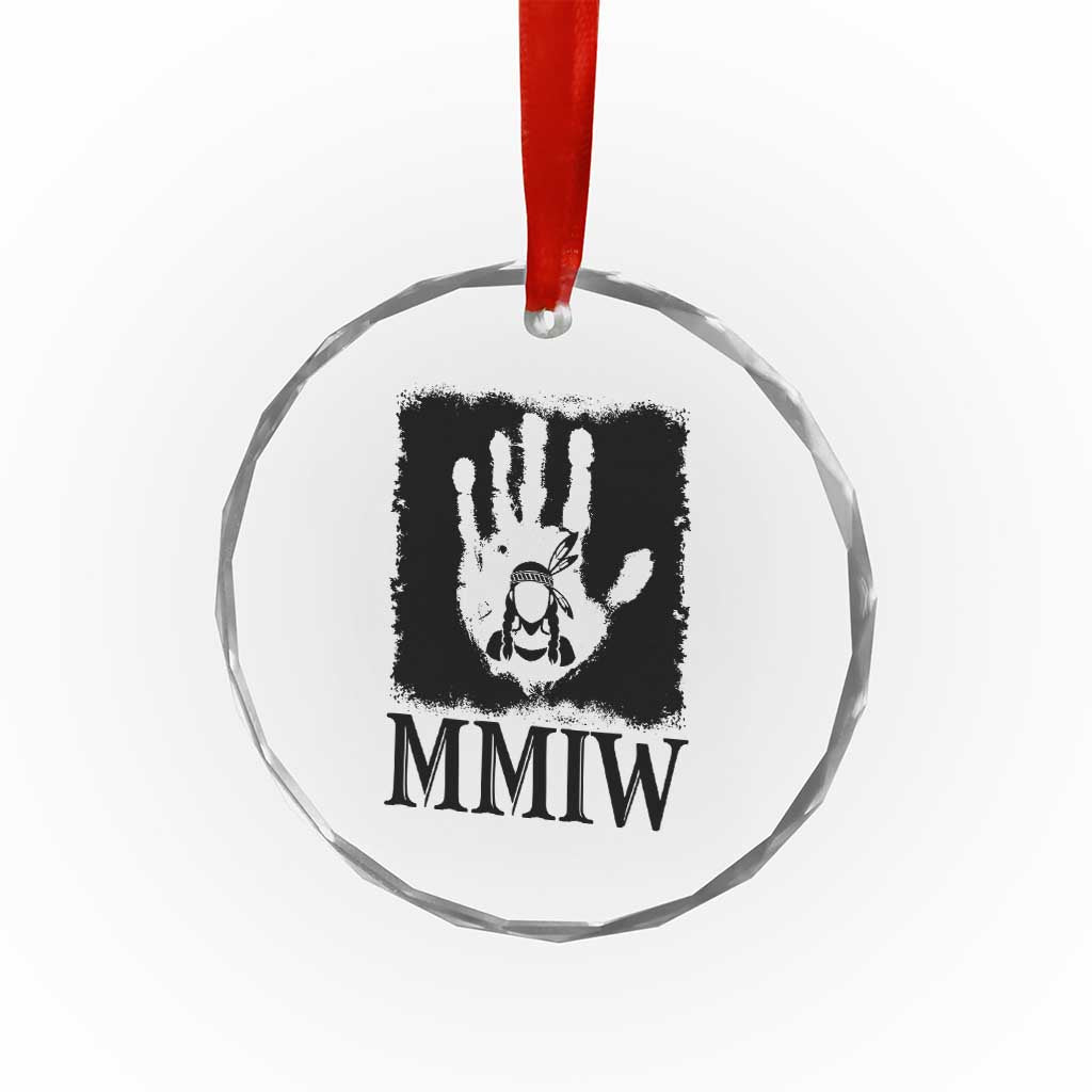 Stop MMIW Crystal Glass Ornament Voices For Stolen Sisters Red Handprint Graphic