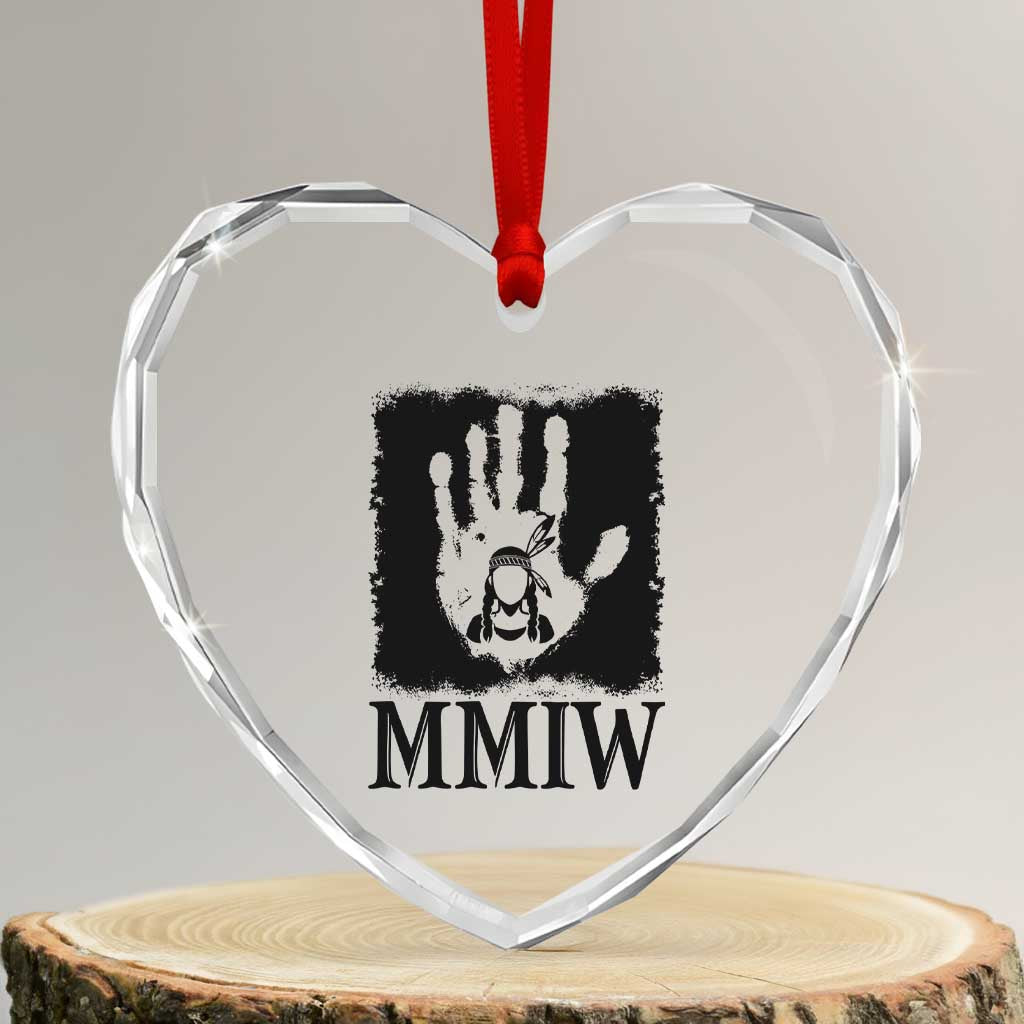 Stop MMIW Heart Crystal Glass Ornament Voices For Stolen Sisters Red Handprint Graphic