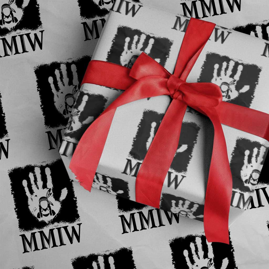 Stop MMIW Wrapping Paper Roll Voices For Stolen Sisters Red Handprint Graphic