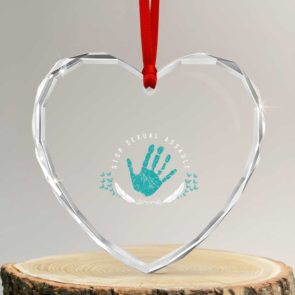 Stop Sexual Assault Awareness Survivor Heart Crystal Glass Ornament