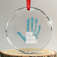 Stop Sexual Assault Crystal Glass Ornament Teal Ribbon Hand