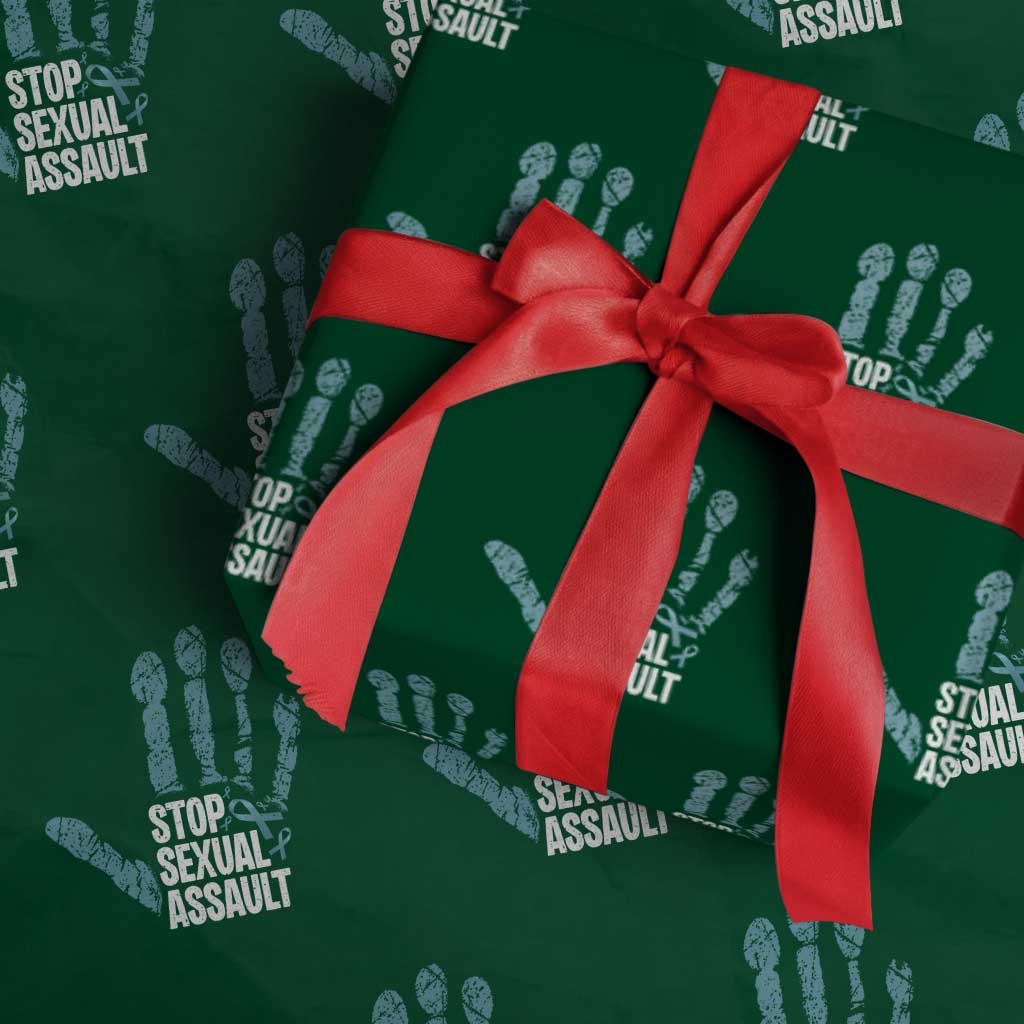 Stop Sexual Assault Wrapping Paper Roll Teal Ribbon Hand