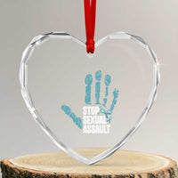 Stop Sexual Assault Heart Crystal Glass Ornament Teal Ribbon Hand