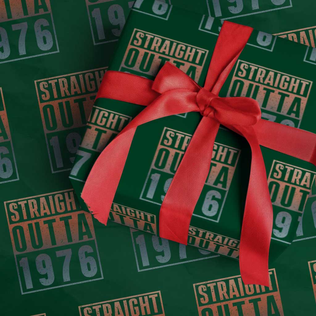 Straight Outta 1976 Wrapping Paper Roll Funny 50th Birthday Retro Neon Gradient Effect Printing