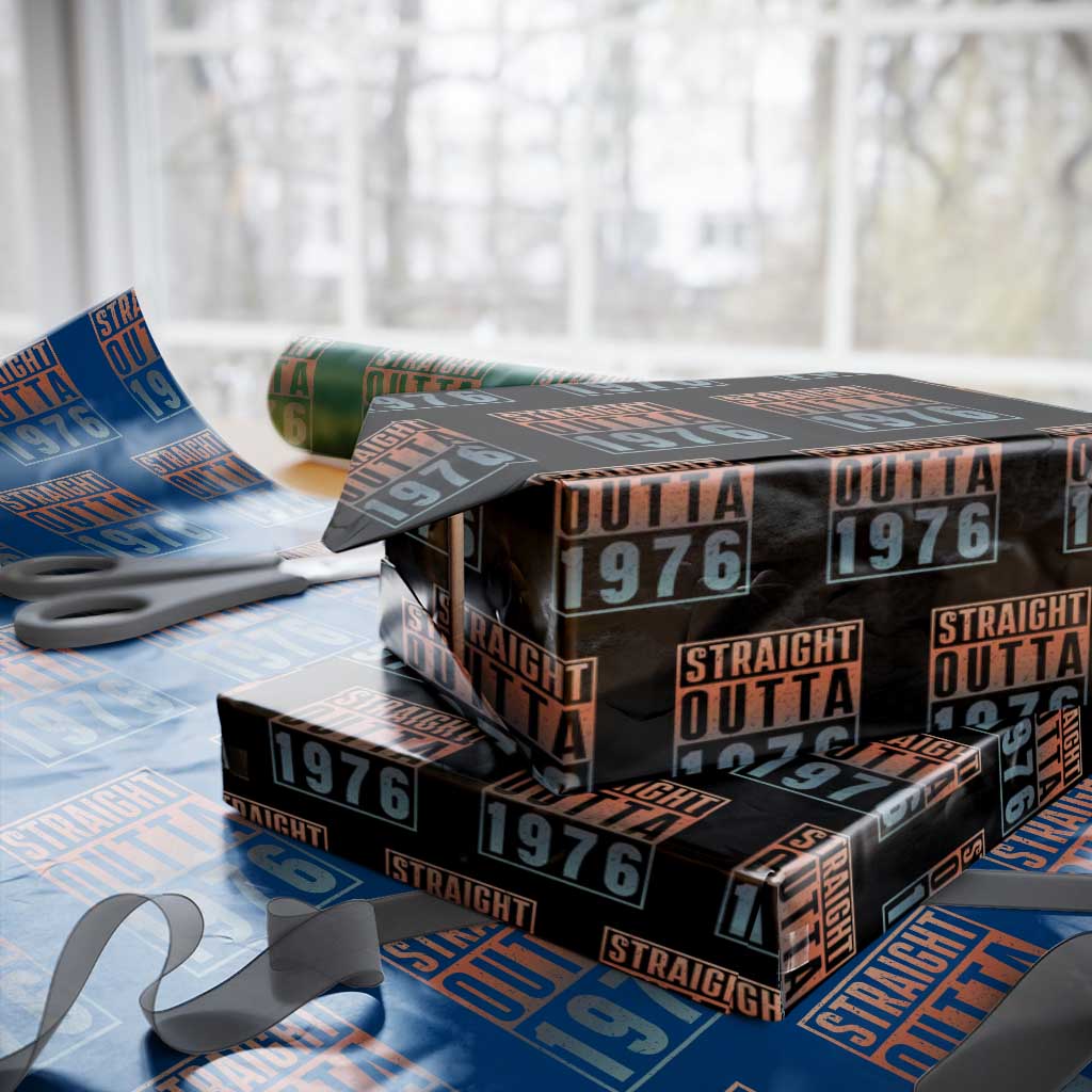 Straight Outta 1976 Wrapping Paper Roll Funny 50th Birthday Retro Neon Gradient Effect Printing