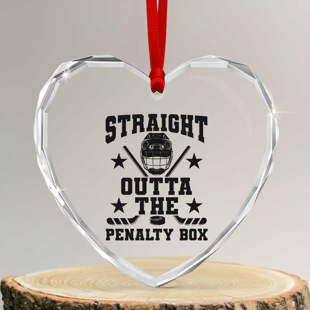 Straight Outta The Penalty Box Heart Crystal Glass Ornament Funny Youth Ice Hockey Gift - Wonder Print Shop