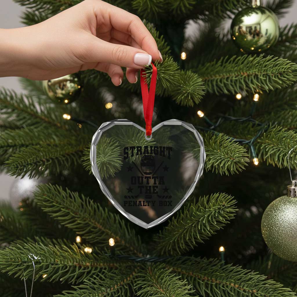 Straight Outta The Penalty Box Heart Crystal Glass Ornament Funny Youth Ice Hockey Gift - Wonder Print Shop