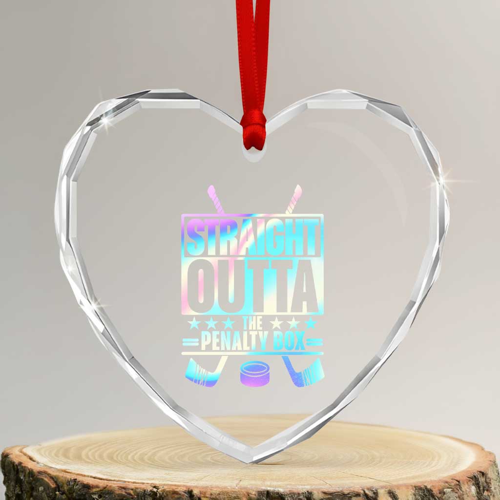 Straight Outta The Penalty Box Heart Crystal Glass Ornament Iridescent Effect Hockey Player Gift - Wonder Print Shop