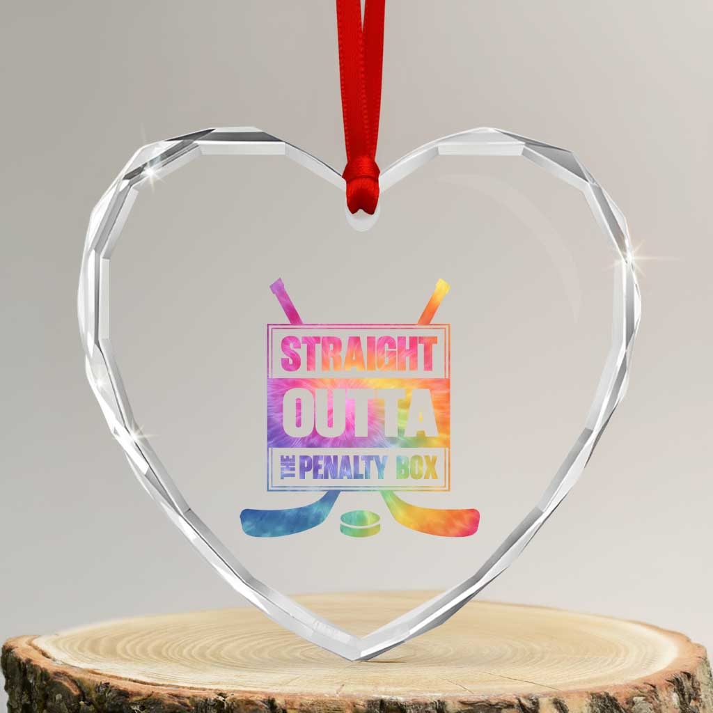 Straight Outta The Penalty Box Heart Crystal Glass Ornament Tie Dye Effect Hockey Player Gift - Wonder Print Shop