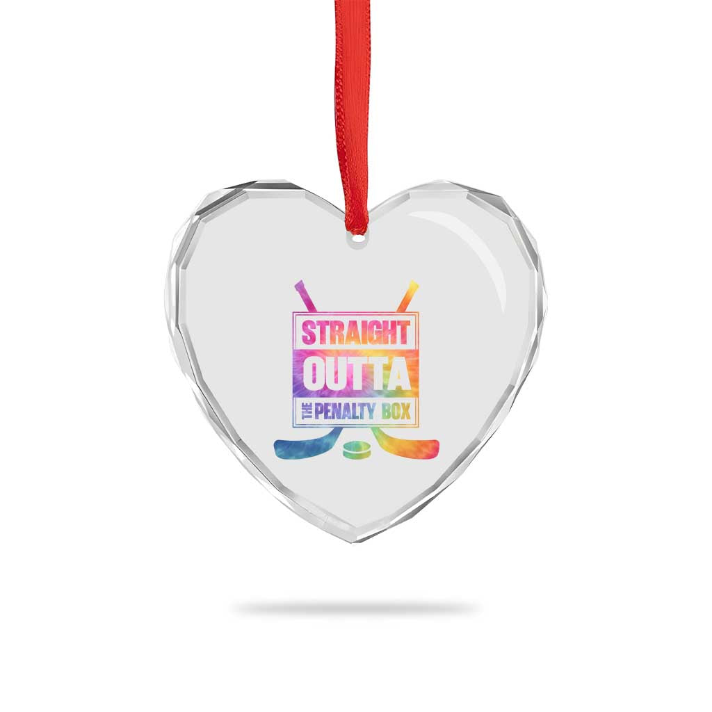 Straight Outta The Penalty Box Heart Crystal Glass Ornament Tie Dye Effect Hockey Player Gift - Wonder Print Shop