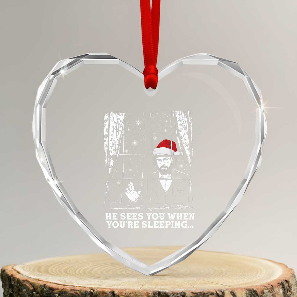Stranger Christmas Heart Crystal Glass Ornament Funny Murray He Sees You Vintage - Wonder Print Shop